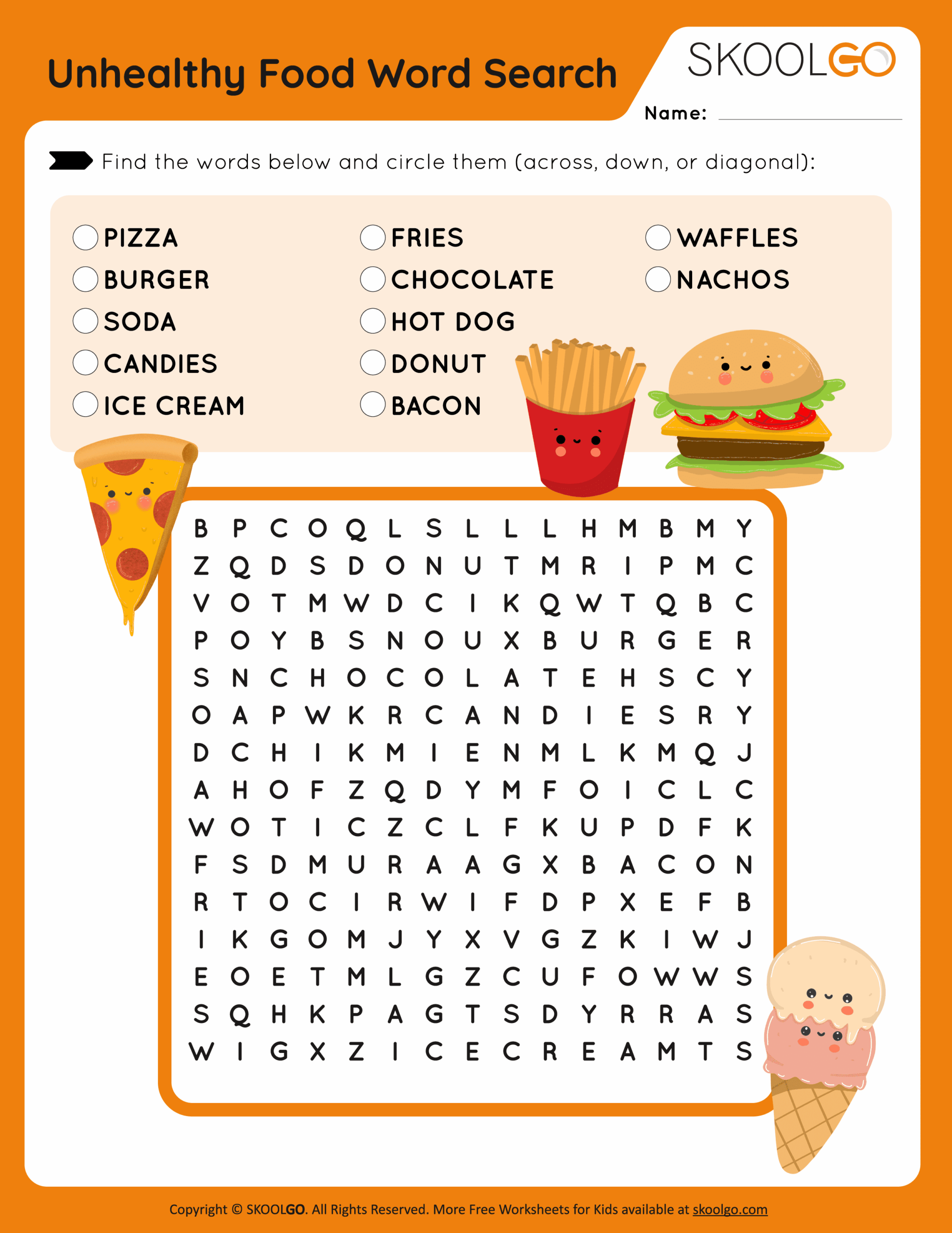 Unhealthy Food Word Search Free Game For Kids SKOOLGO