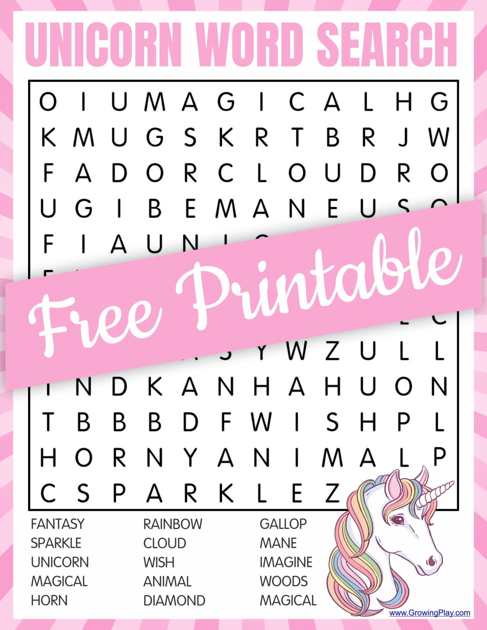 Free Printable Unicorn Word Search