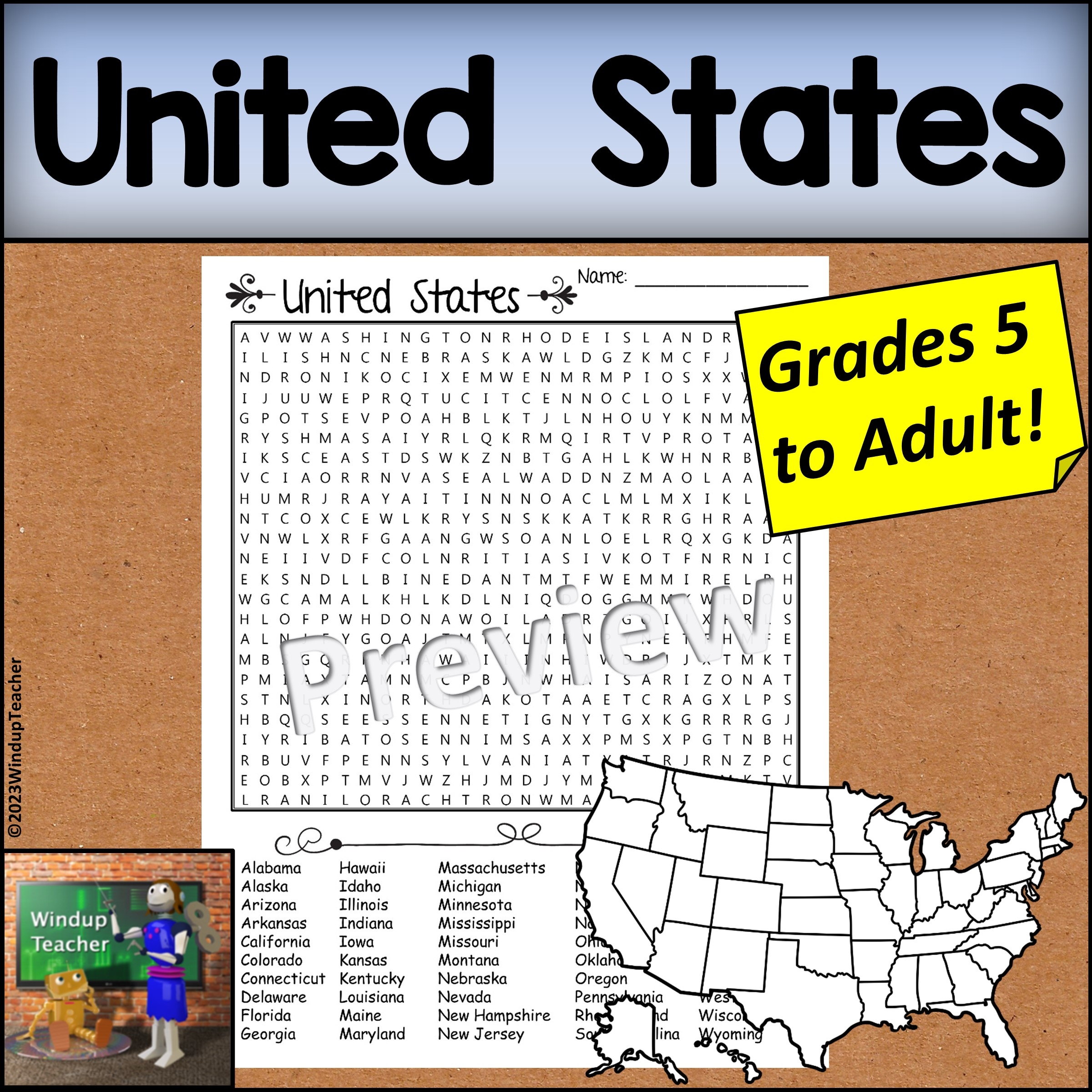 All 50 States Word Search Printable