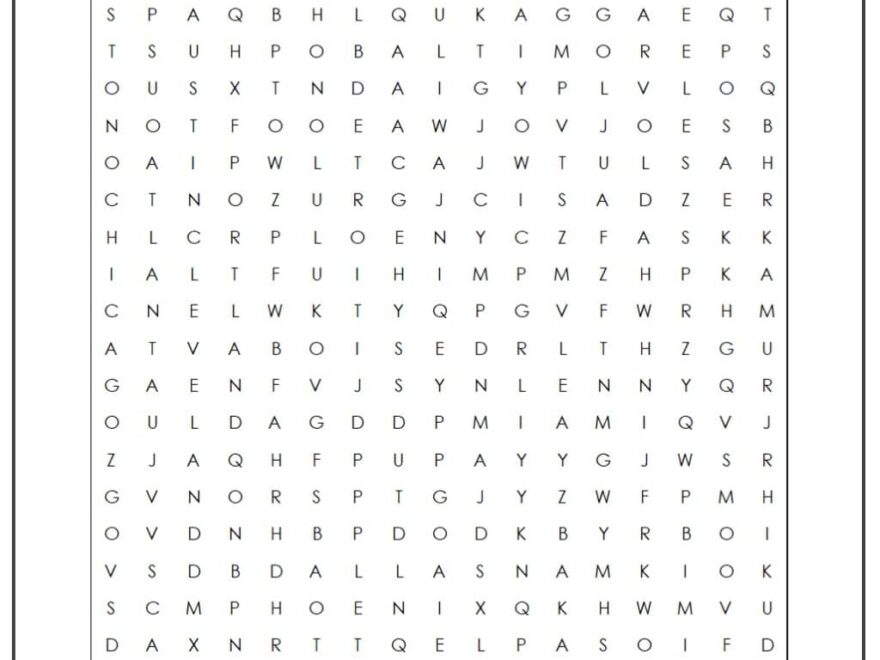 United States Cities Word Search Monster Word Search