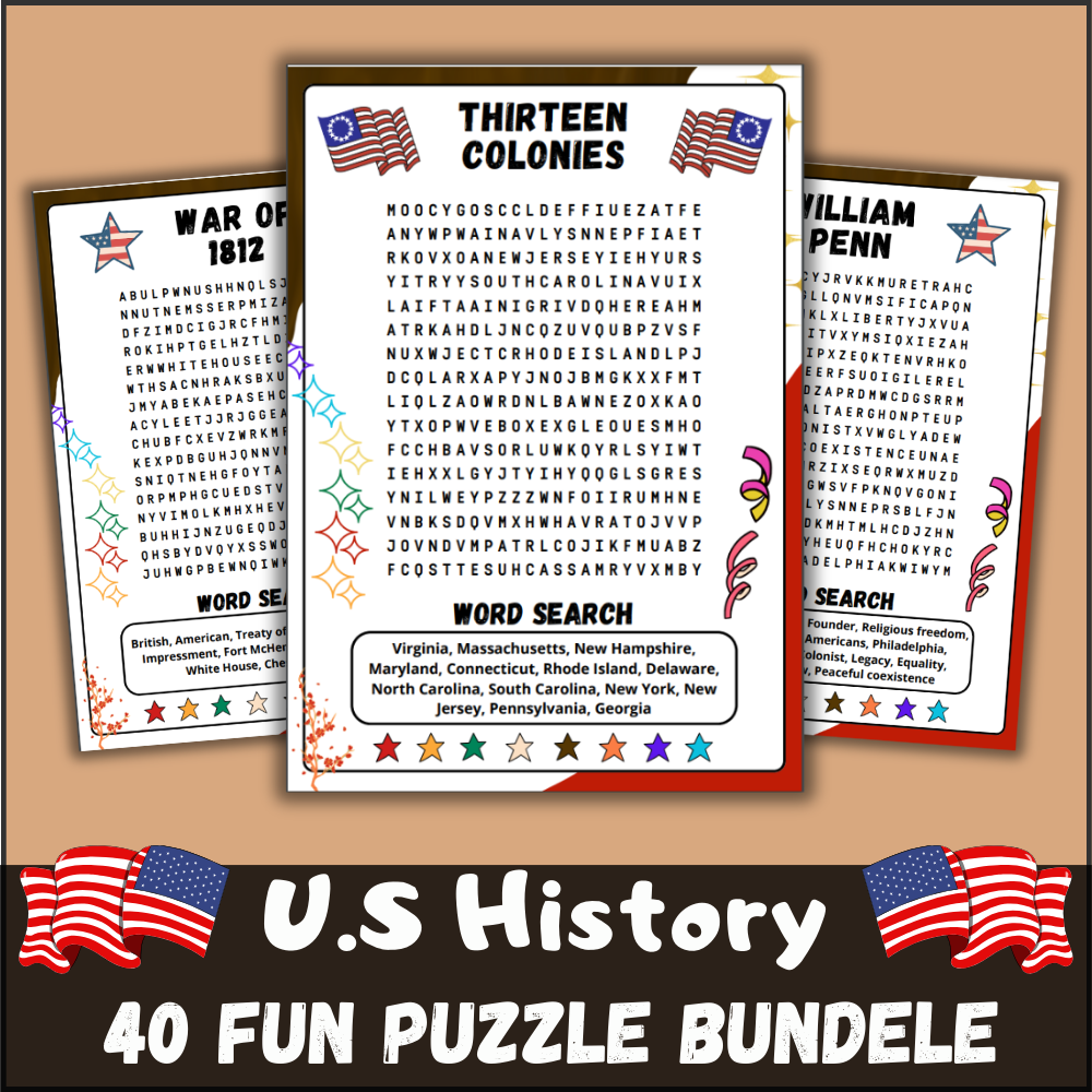 US History BUNDLE Word Search Puzzle Worksheet Activity 40 Wordsearch Puzzles Made By Teachers