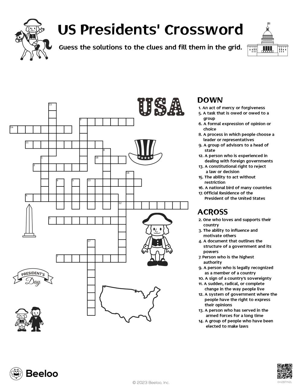 US Presidents Crossword Beeloo Printable Crafts And Activities For Kids