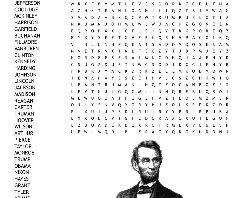 US Presidents Word Search WordMint