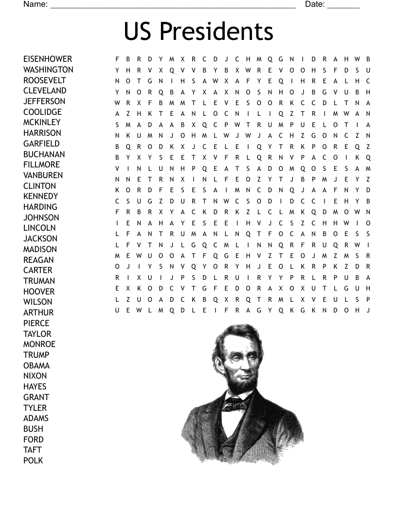 US Presidents Word Search WordMint Worksheets Library
