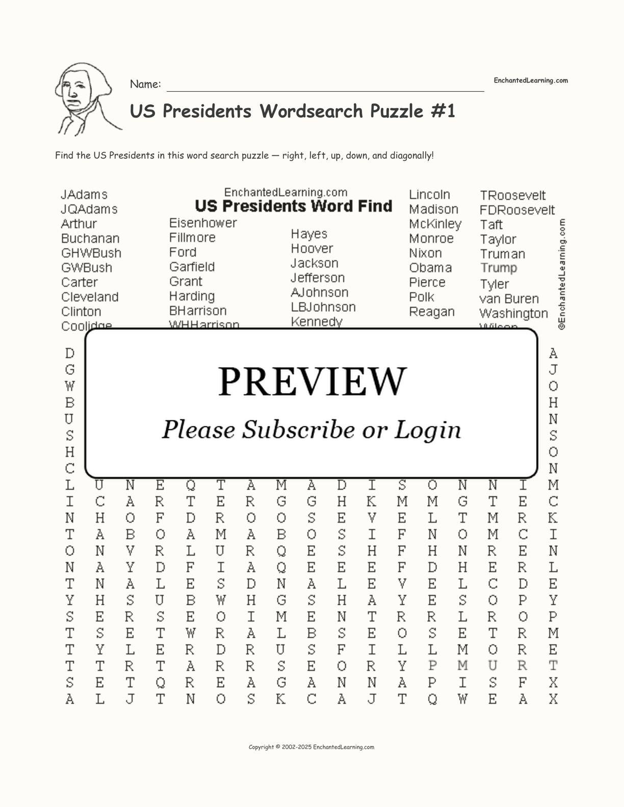 US Presidents Wordsearch Puzzle 1 Enchanted Learning US Presidents Wordsearch Puzzle 1 Enchanted Learning