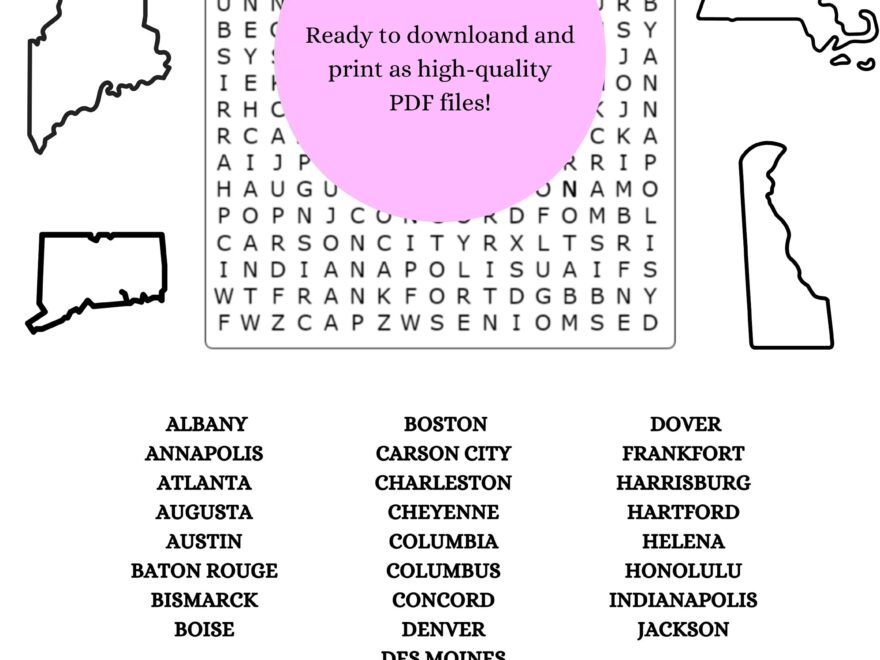 US State Capitals Word Search 4 Pack Printable Game For Students Teachers Parents Etsy