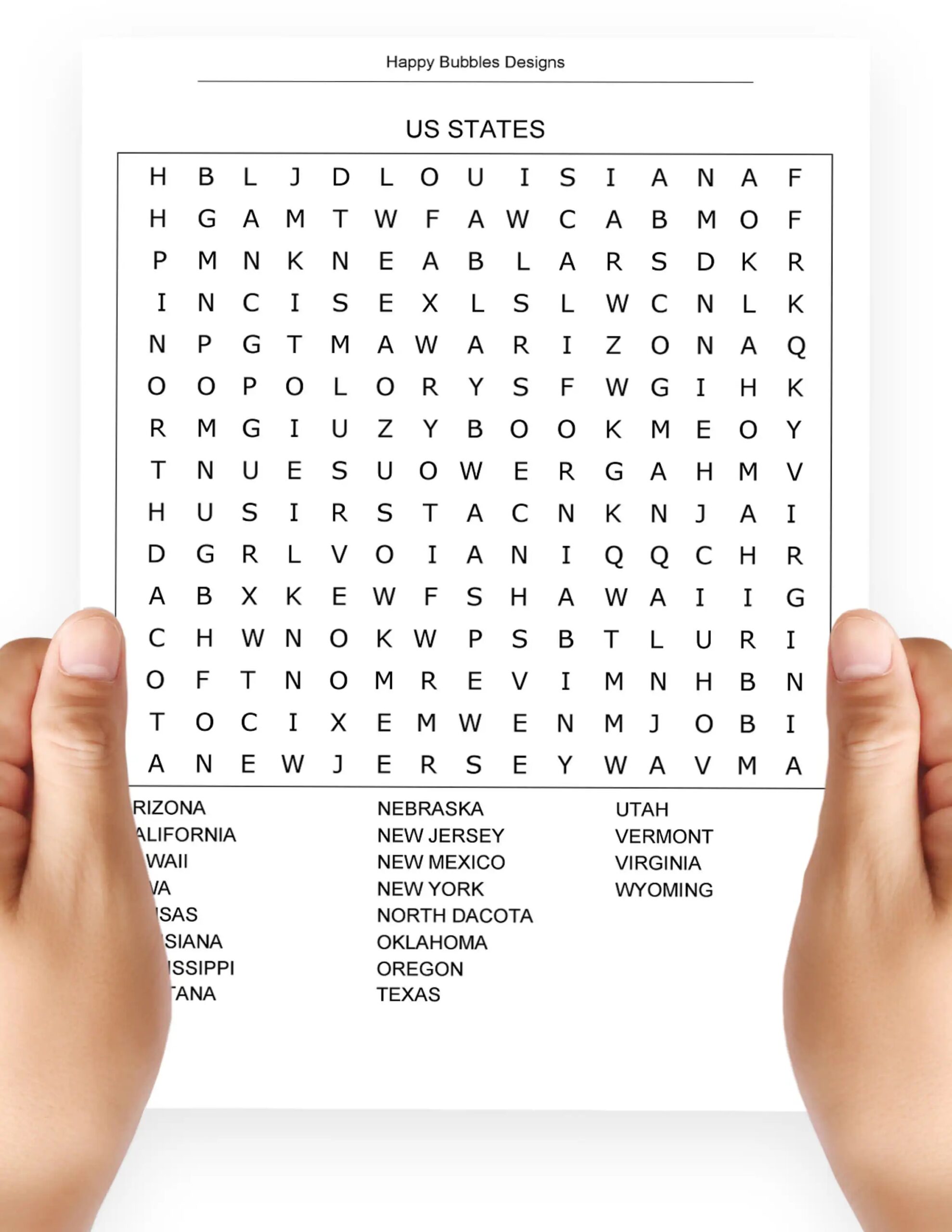 US States Word Search Puzzle In Large Print Etsy