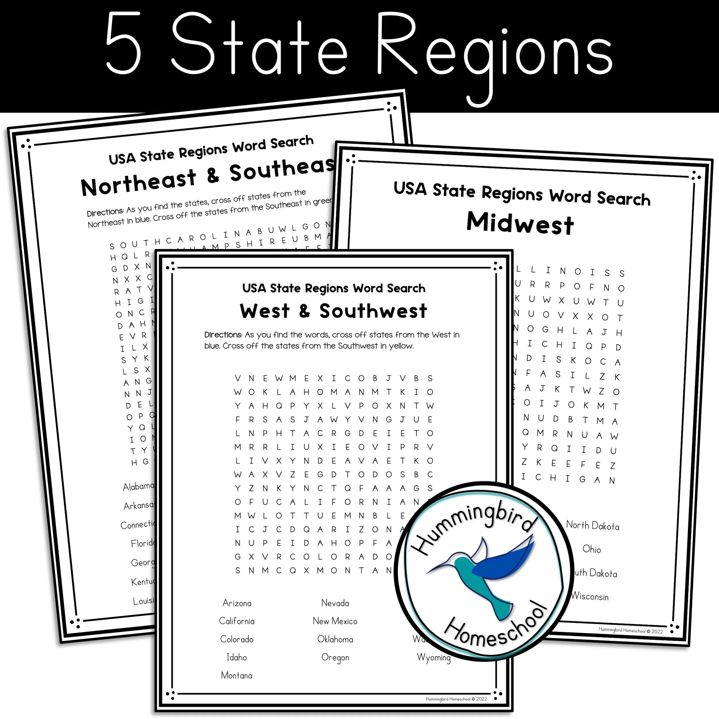 50 State Word Search Printable