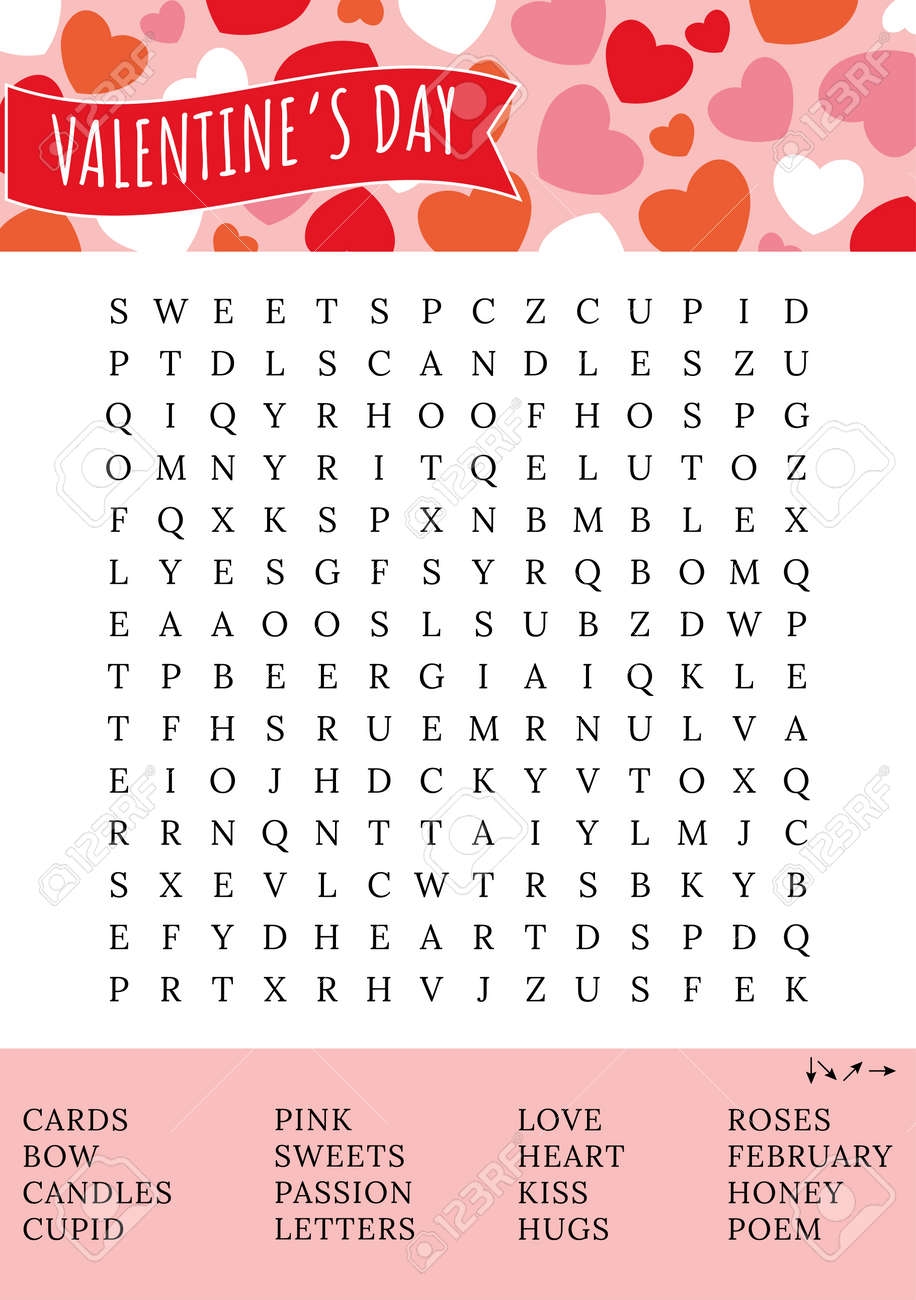 Valentine s Day Game Word Search Puzzle Fun Printable Party Activities Crossword For Learning English Party Card Find Hidden Words About Love Royalty Free SVG Cliparts Vectors And Stock Illustration Image 190213066 