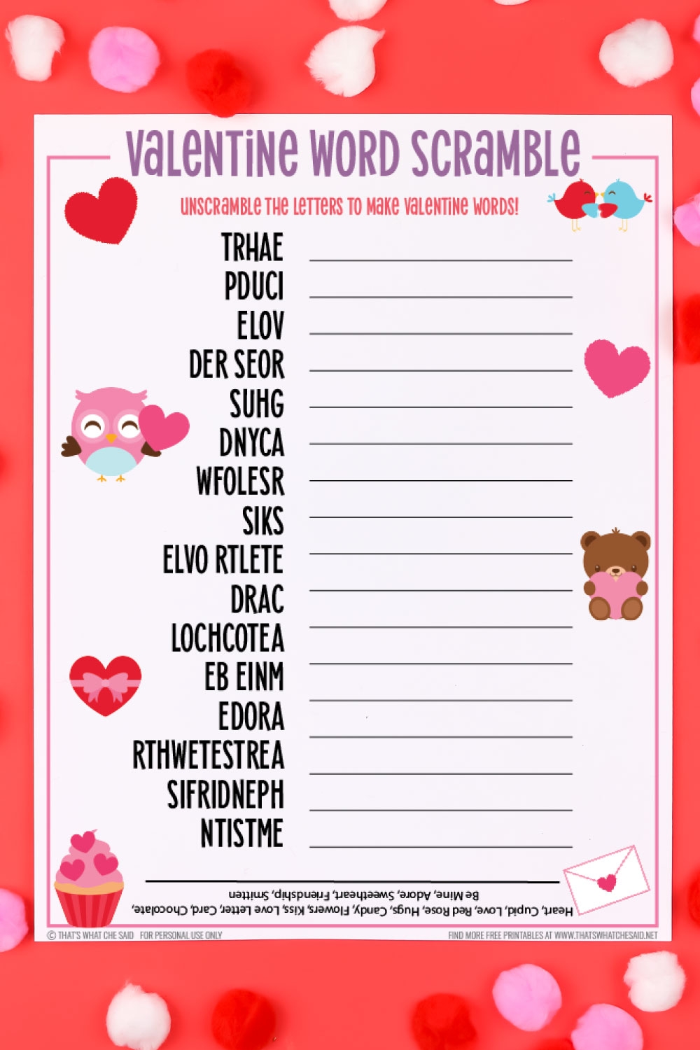Valentine s Day Word Scramble 20 Free Valentine Printables That s What Che Said 