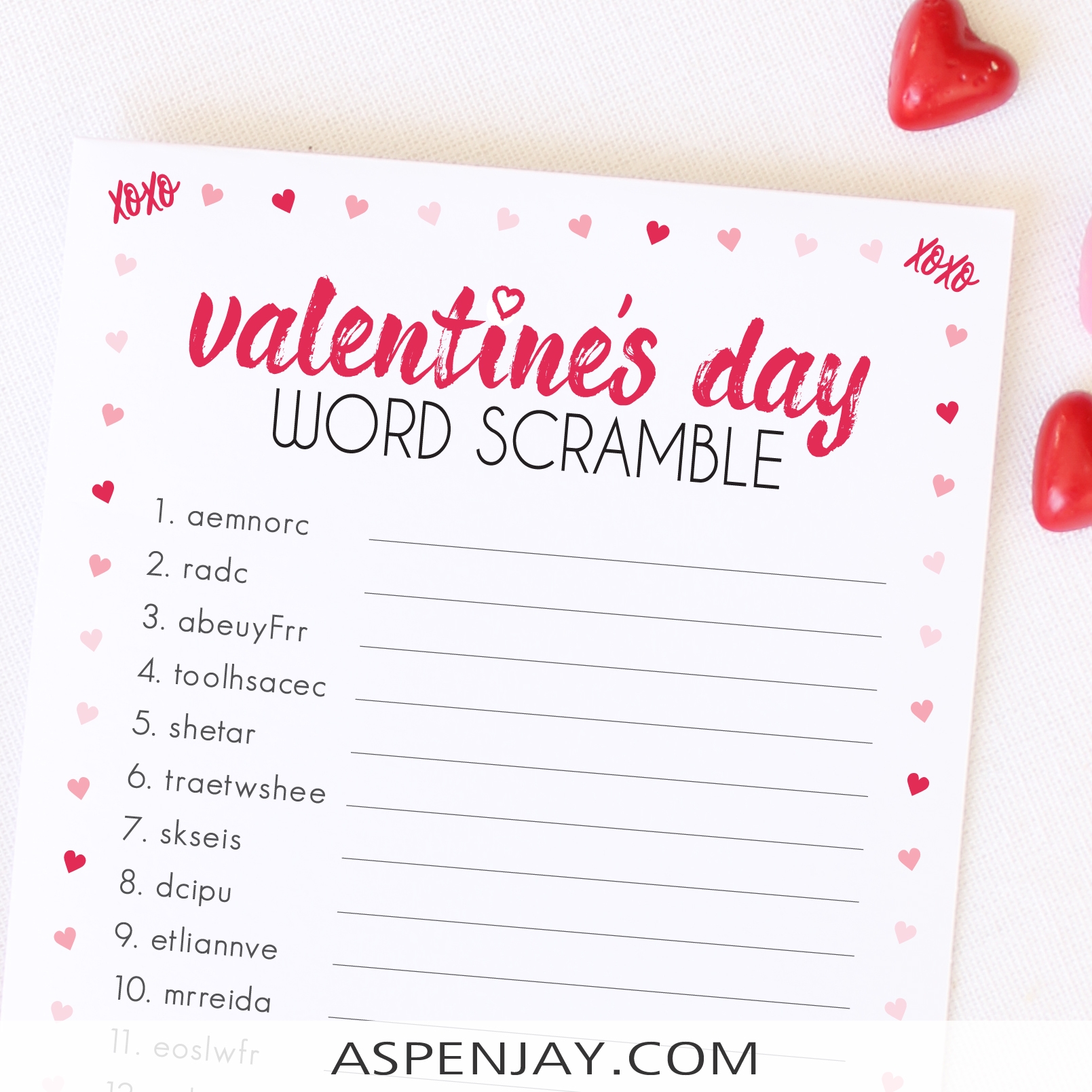 Valentine s Day Word Scramble Free Printable Game You ll Love Aspen Jay