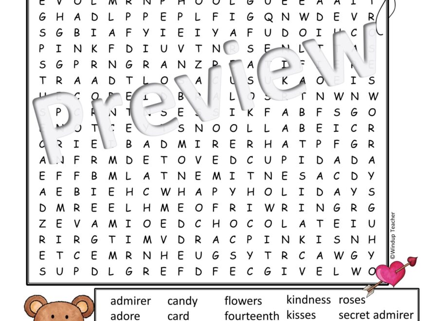 Valentine s Day Word Search Activity Printable Hard For Grades 5 To Adult Made By Teachers
