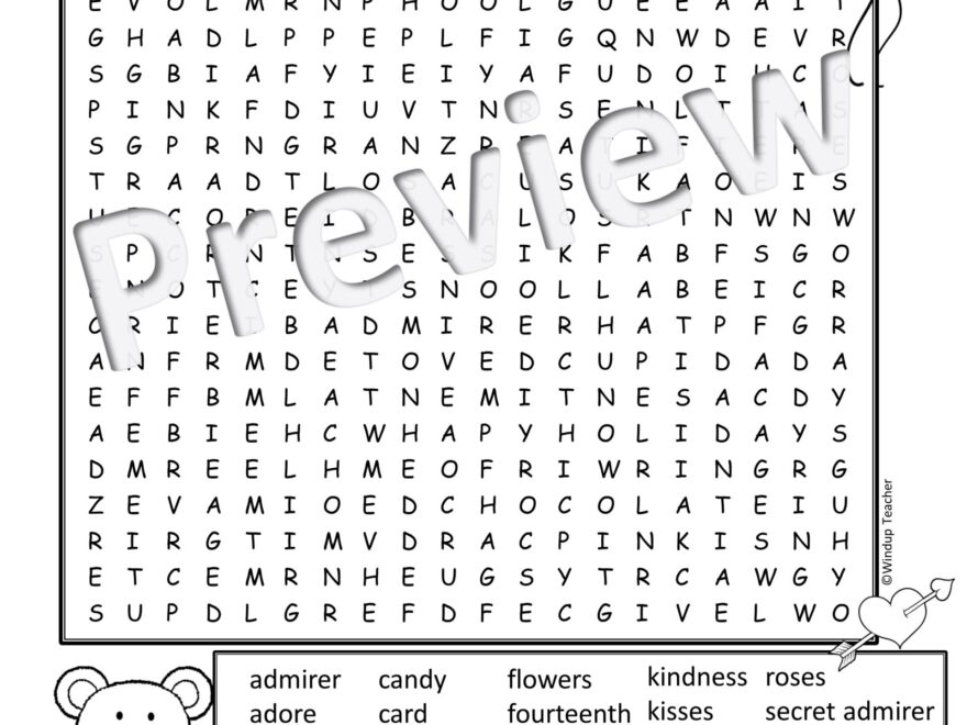 Valentine s Day Word Search Activity Printable Hard For Grades 5 To Adult Made By Teachers