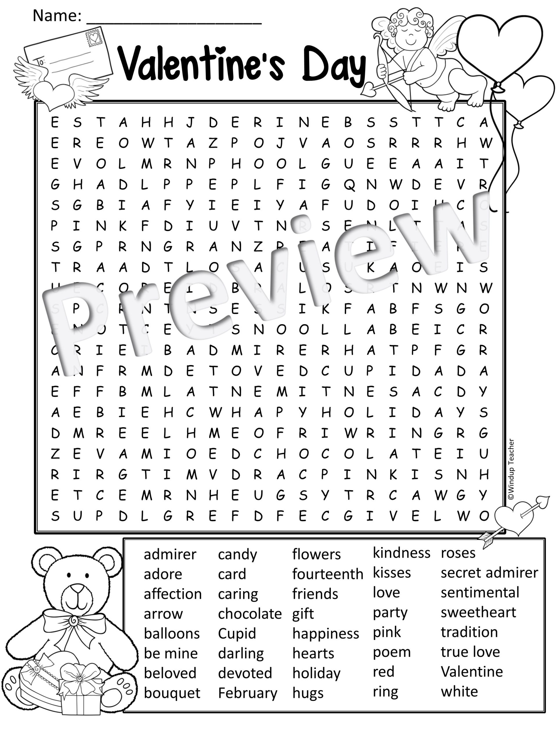 Valentine s Day Word Search Activity Printable Hard For Grades 5 To Adult Made By Teachers