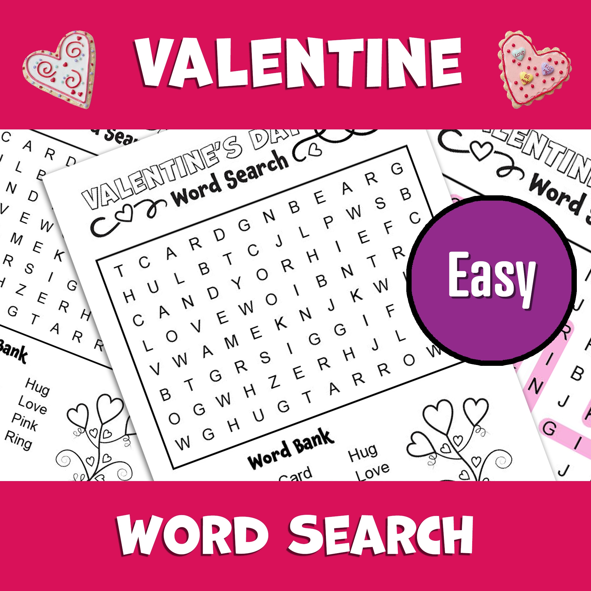 Valentine s Day Word Search Easy Level Word Puzzle Game Word Find Activity Made By Teachers