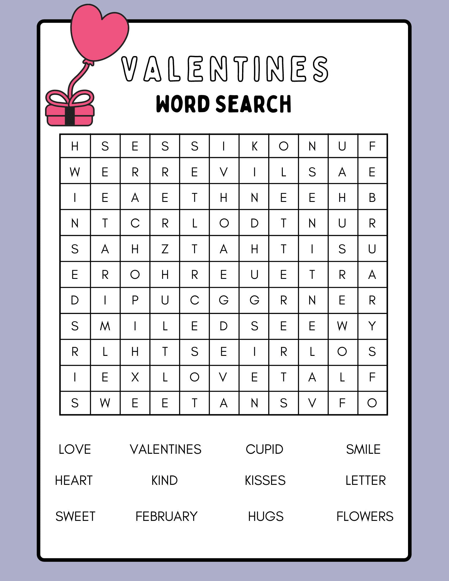 Free Printable Valentine Word Search