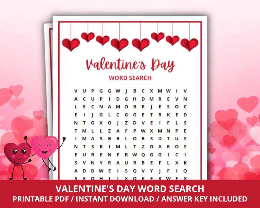 Valentine s Day Word Search Game Valentine s Party Game Valentine s Word Search For Kids Galentine s Day Games Fun Valentine s Day Games Etsy