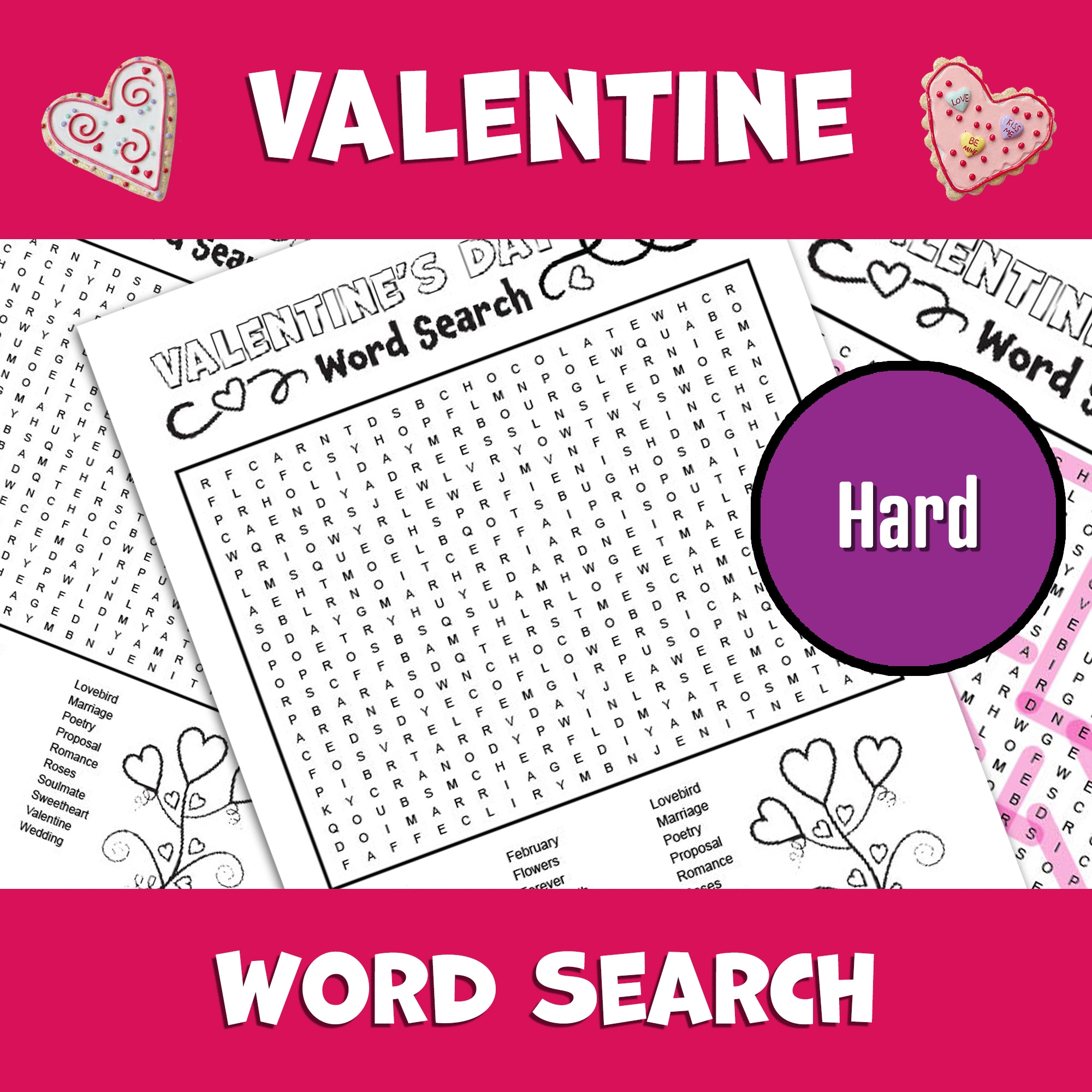 Valentine s Day Word Search Hard Level Word Puzzle Game Word Find Activity Made By Teachers
