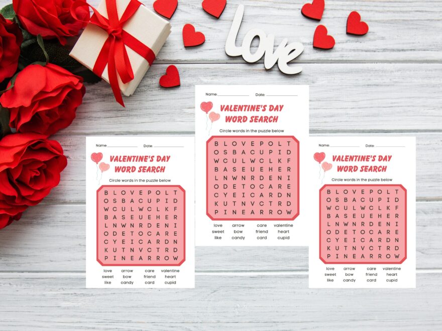 Valentine s Day Word Search Printable Game With Answer Key Valentine Word Search Fun Valentine Game Instant Download Valentine Kid Game Etsy