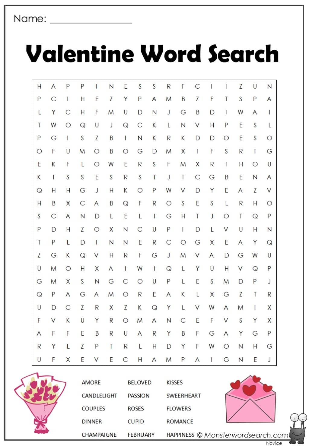 Valentine Word Search Monster Word Search Worksheets Library