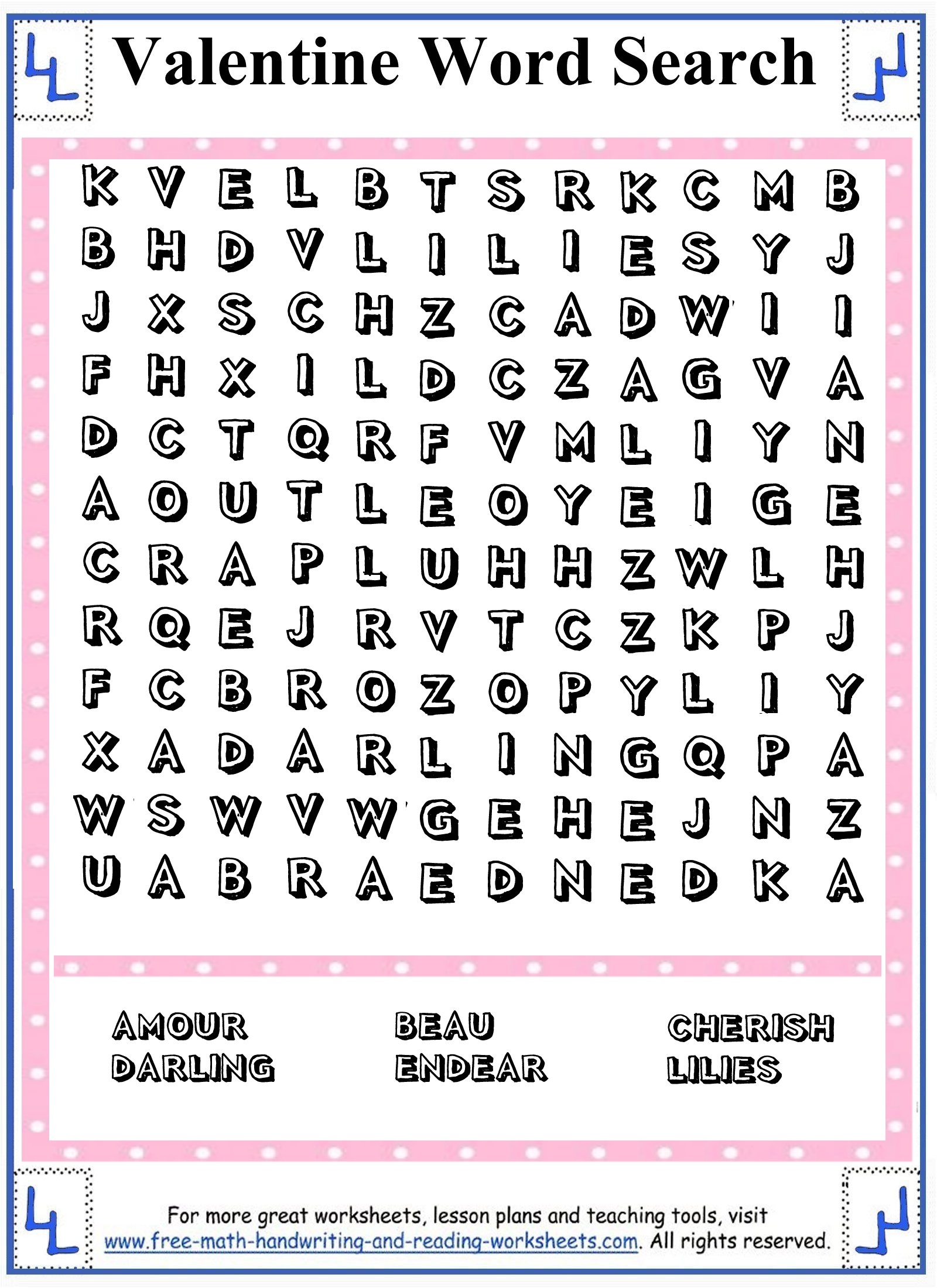 Valentine Word Search Printable Puzzles