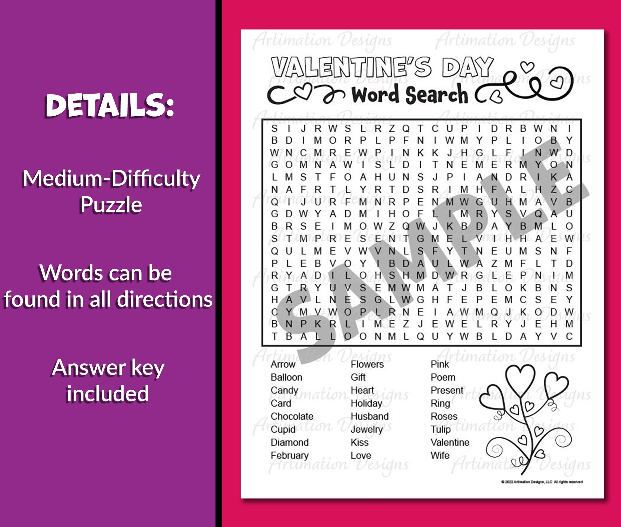 Valentines Day Word Search Medium Winter Word Search Puzzle Made By Teachers