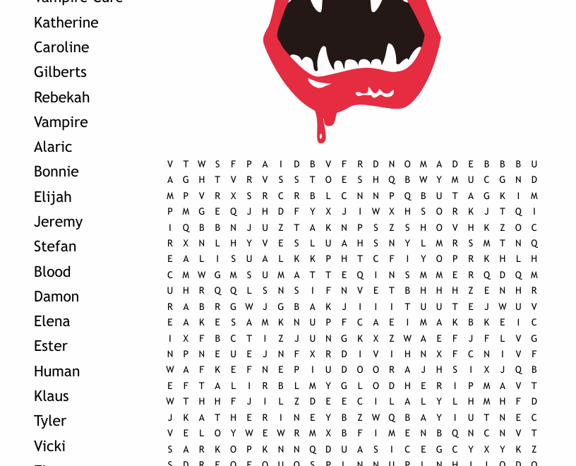 Vampire Diaries Word Search WordMint
