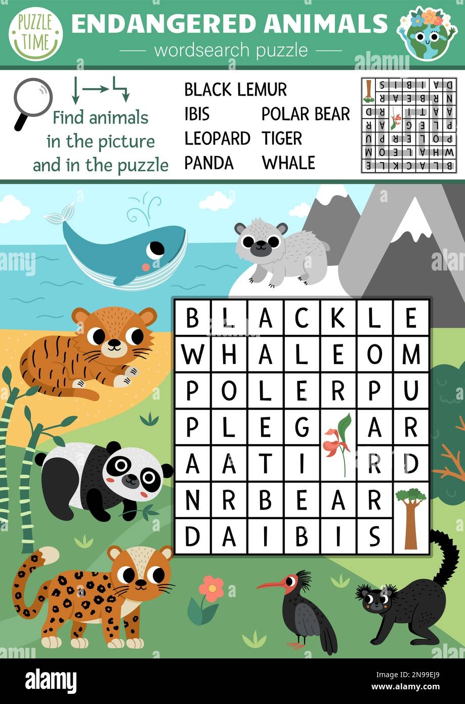 Vector Ecological Wordsearch Puzzle For Kids With Endangered Species Earth Day Word Search Quiz With Extinct Animals In The Wild Eco Awareness Educa Stock Vector Image Art Alamy