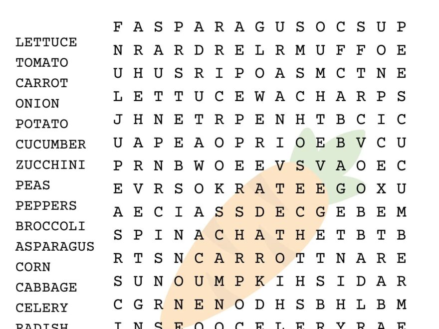 Vegetable Word Search Puzzle With Answer Sheet Family Activities Children s Puzzles Etsy