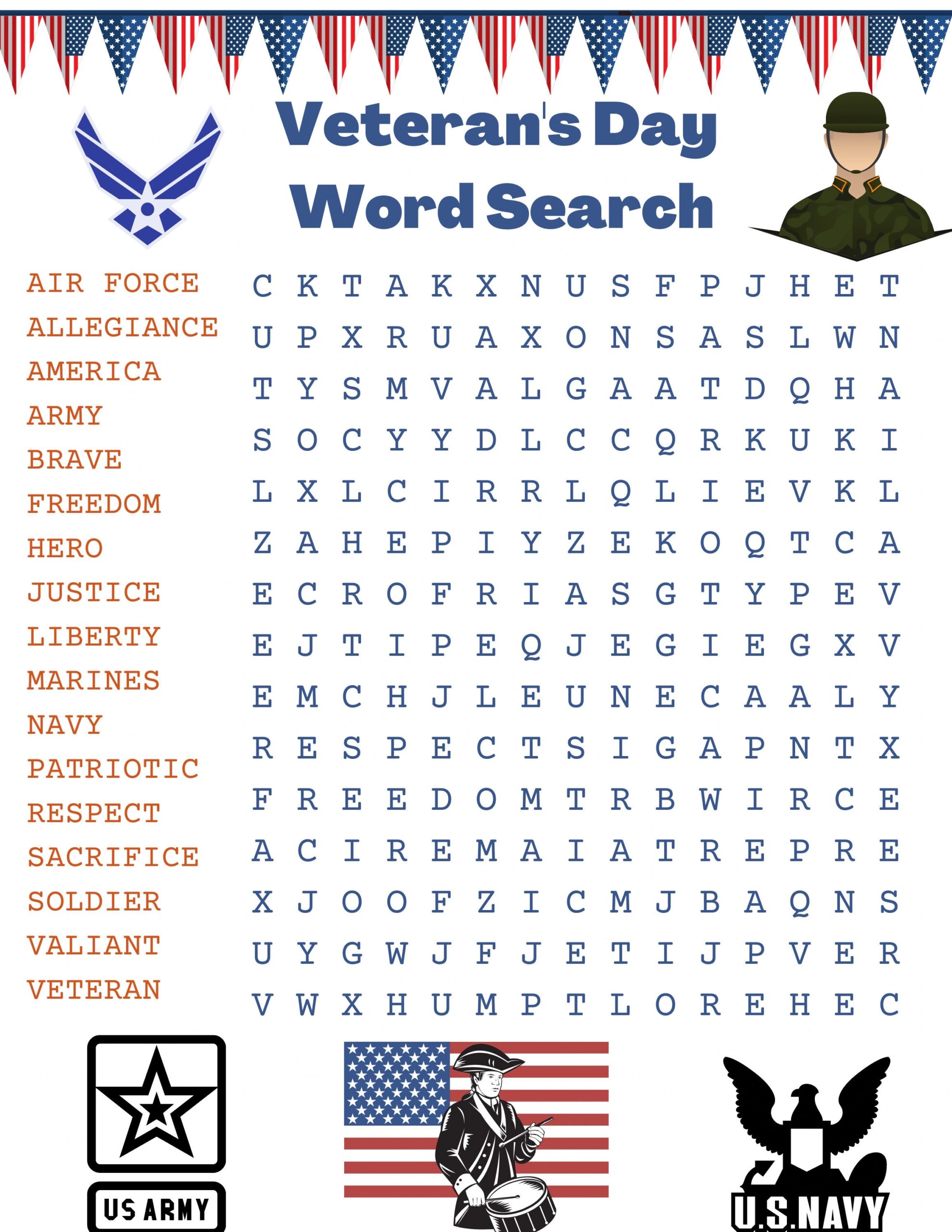 Free Printable Veterans Day Word Search