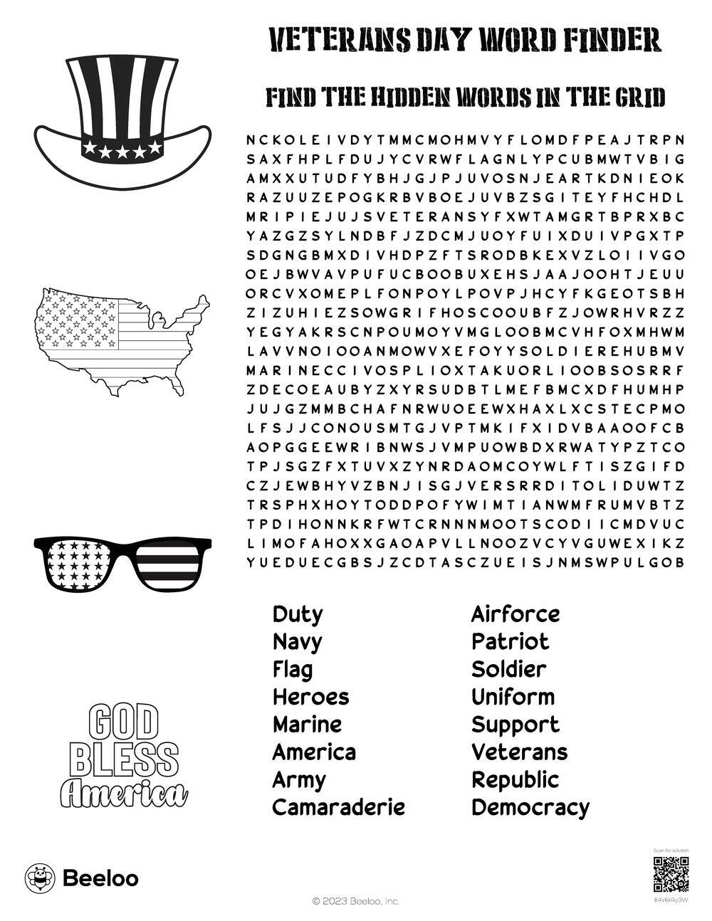 Veterans Day Word Finder Beeloo Printable Crafts And Activities For Kids