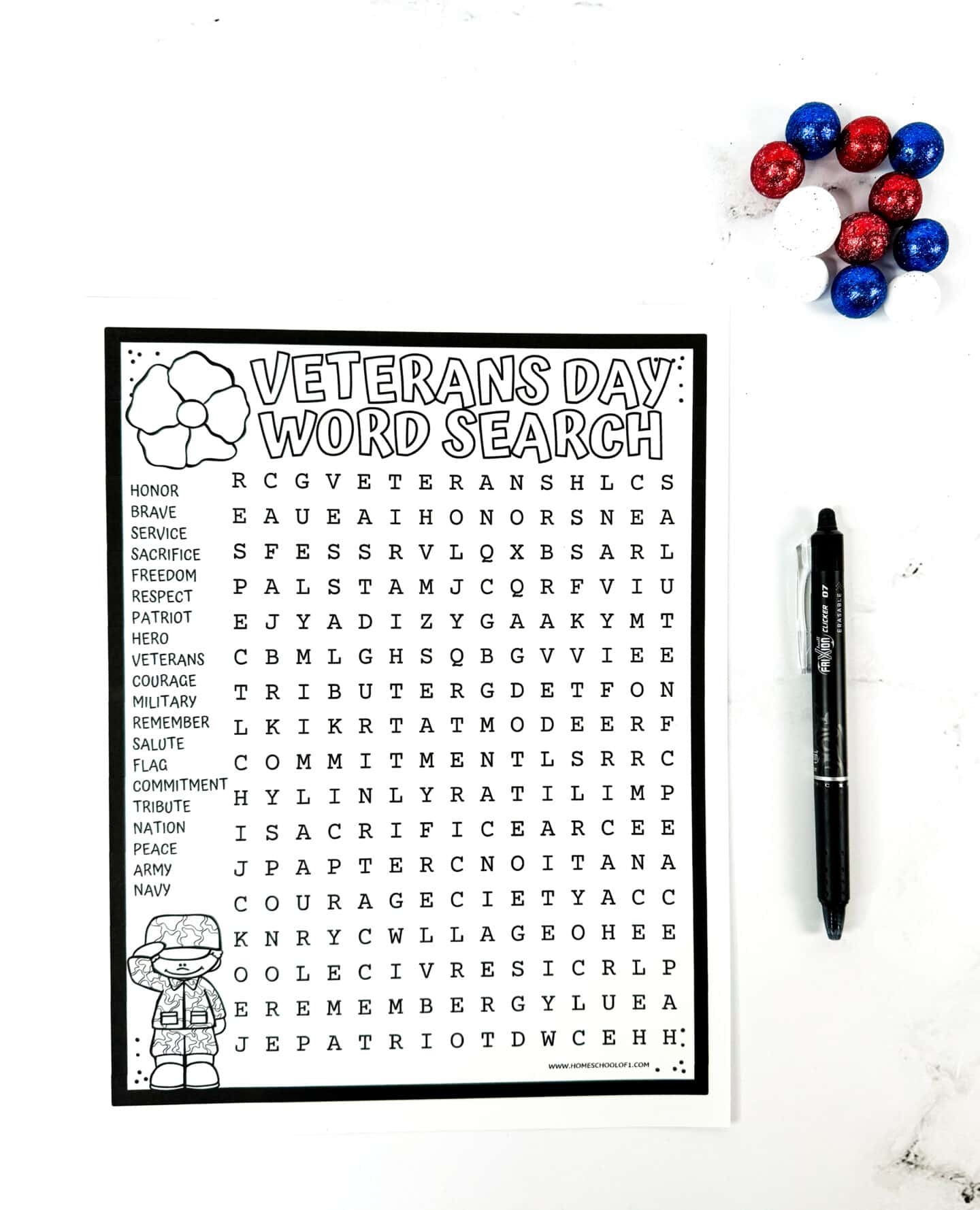 Veterans Day Word Search Free Printable 