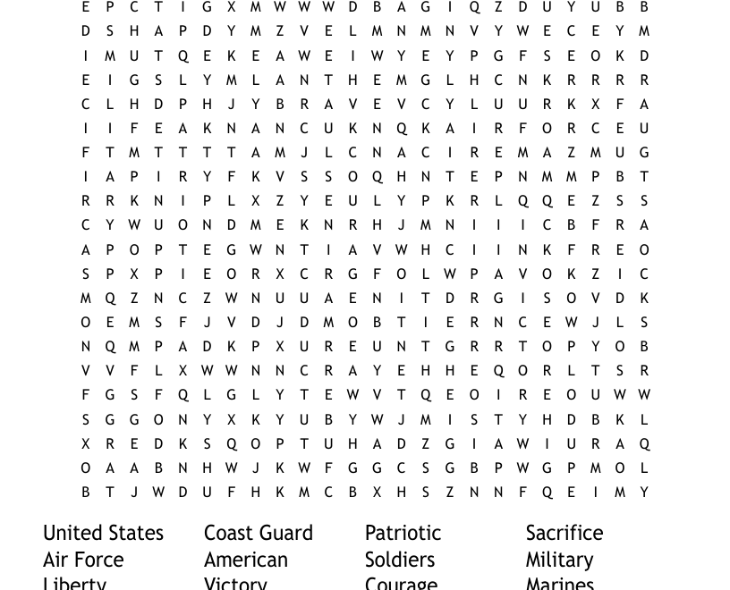 Veterans Day Word Search WordMint