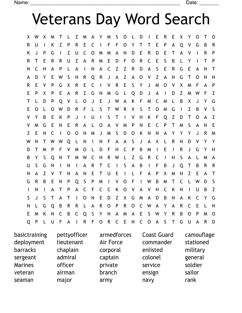 Veterans Day Word Search WordMint Veterans Day Word Search WordMint