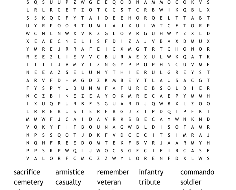 Veterans Day Word Search WordMint