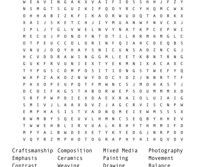 Visual Art Word Search WordMint