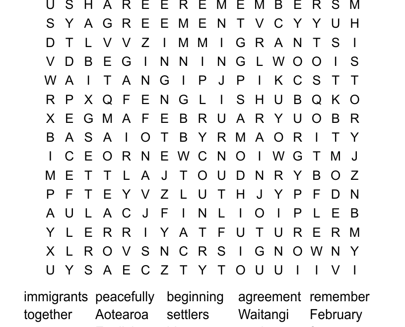 Waitangi Day Crossword Word Search WordMint
