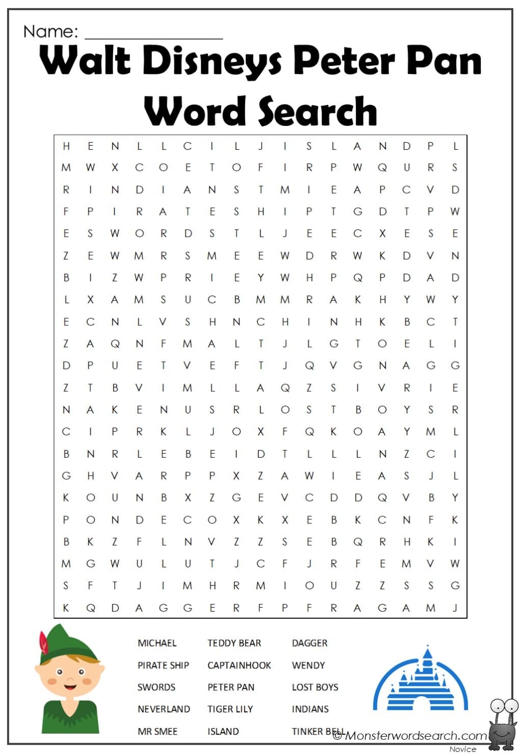 Walt Disneys Peter Pan Word Search Monster Word Search