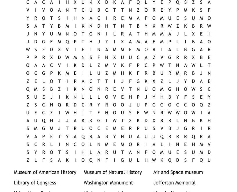 Washington DC Word Search WordMint