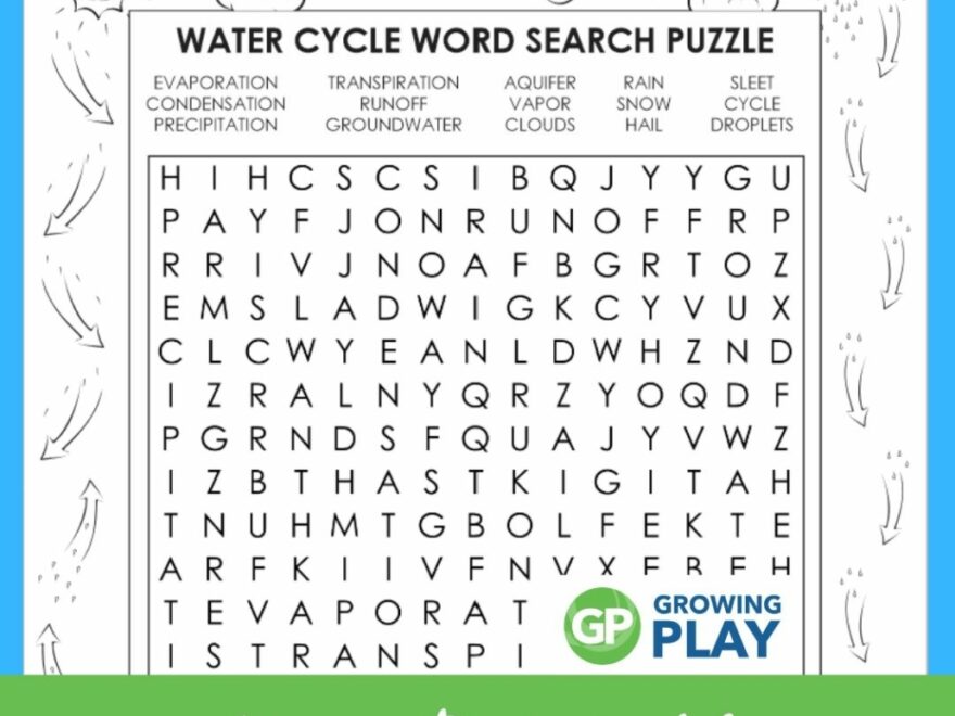 Water Cycle Word Search Free Printable Growing Play