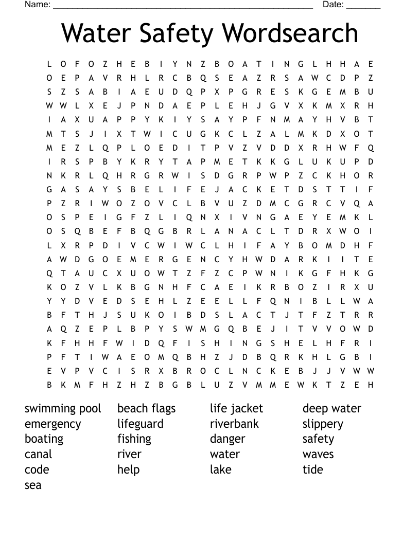 WATER SAFETY WORDSEARCH WordMint
