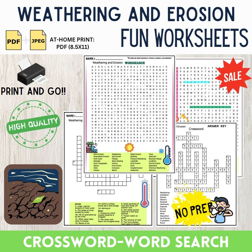 Weathering And Erosion Worksheets Crossword And Word Search Made By Teachers