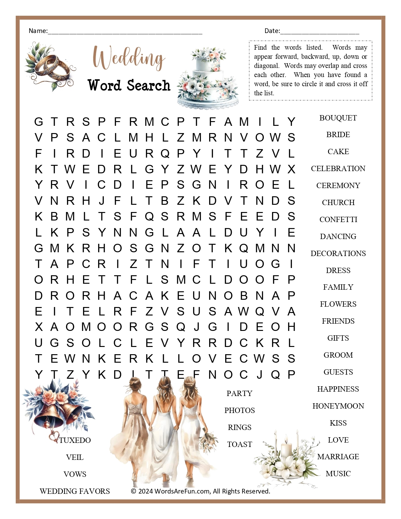 Wedding Word Search Puzzle Printable