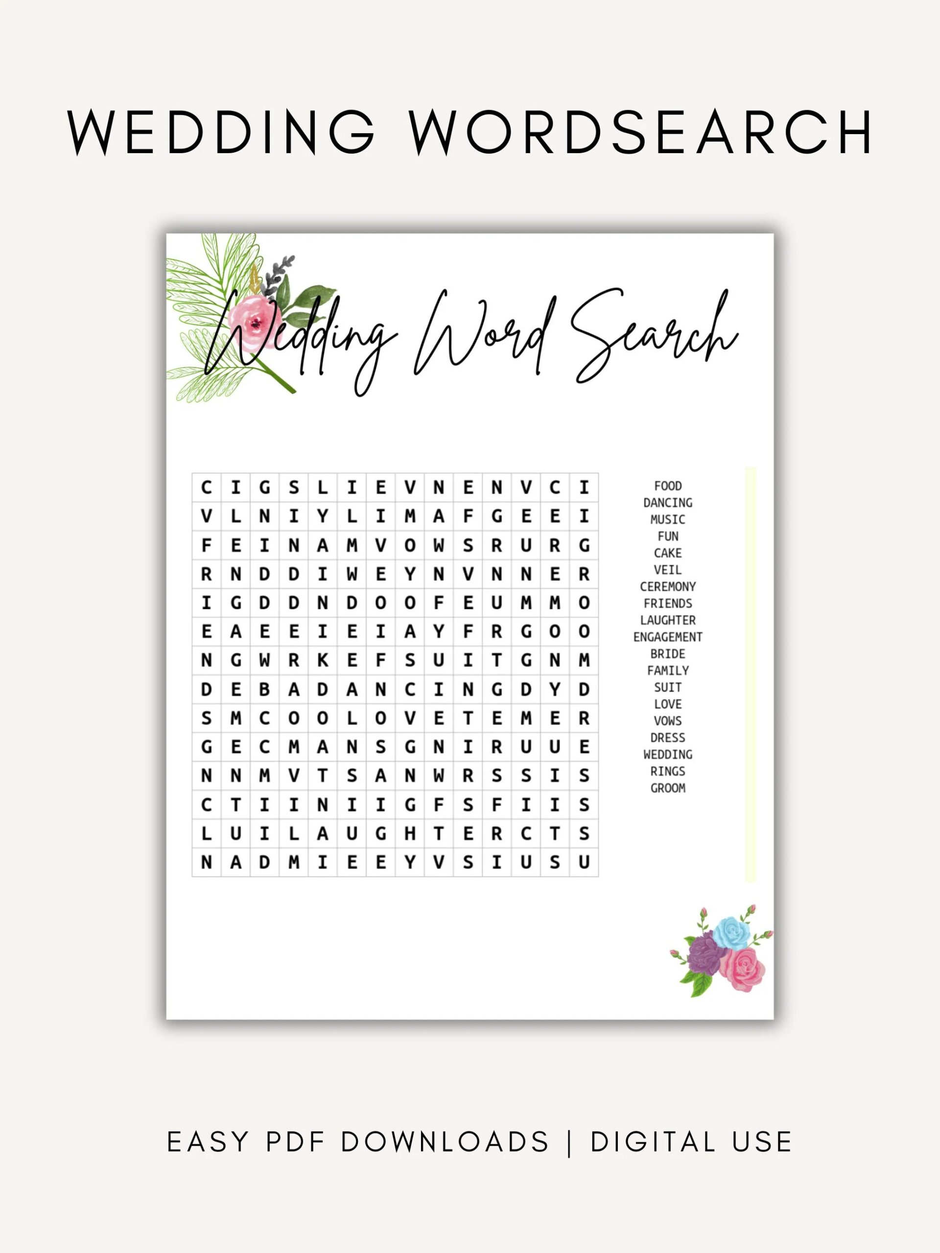 Wedding Word Search Printable Fun Wedding Game Instant Download Etsy