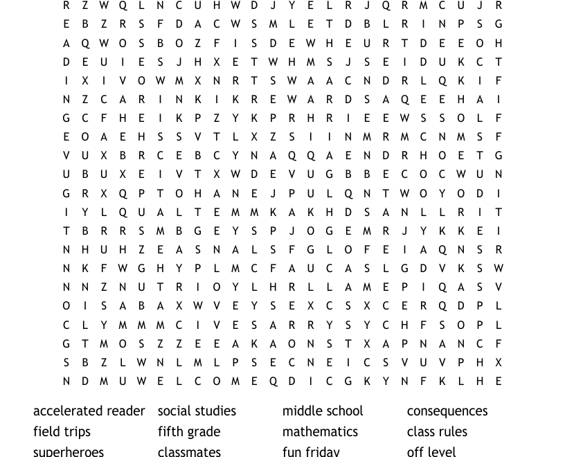 Welcome To 5th Grade Word Search WordMint
