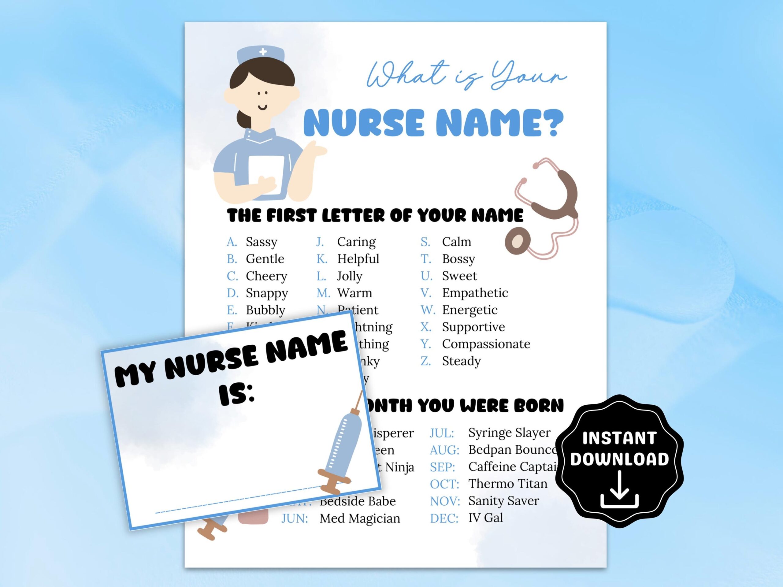 What s Your Nurse Name Game With Name Tags Printable Nurse Games Nurse Appreciation Week Activity nurse Grad Party Games nurse Retirement Etsy