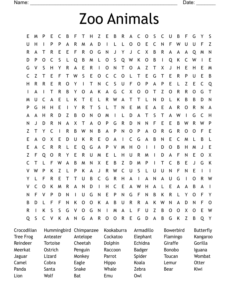 WILD ANIMAL NAMES Word Search WordMint