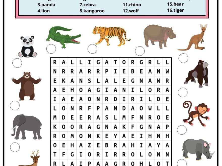 Wild Animals Word Search 2 Ezpzlearn Worksheets Library