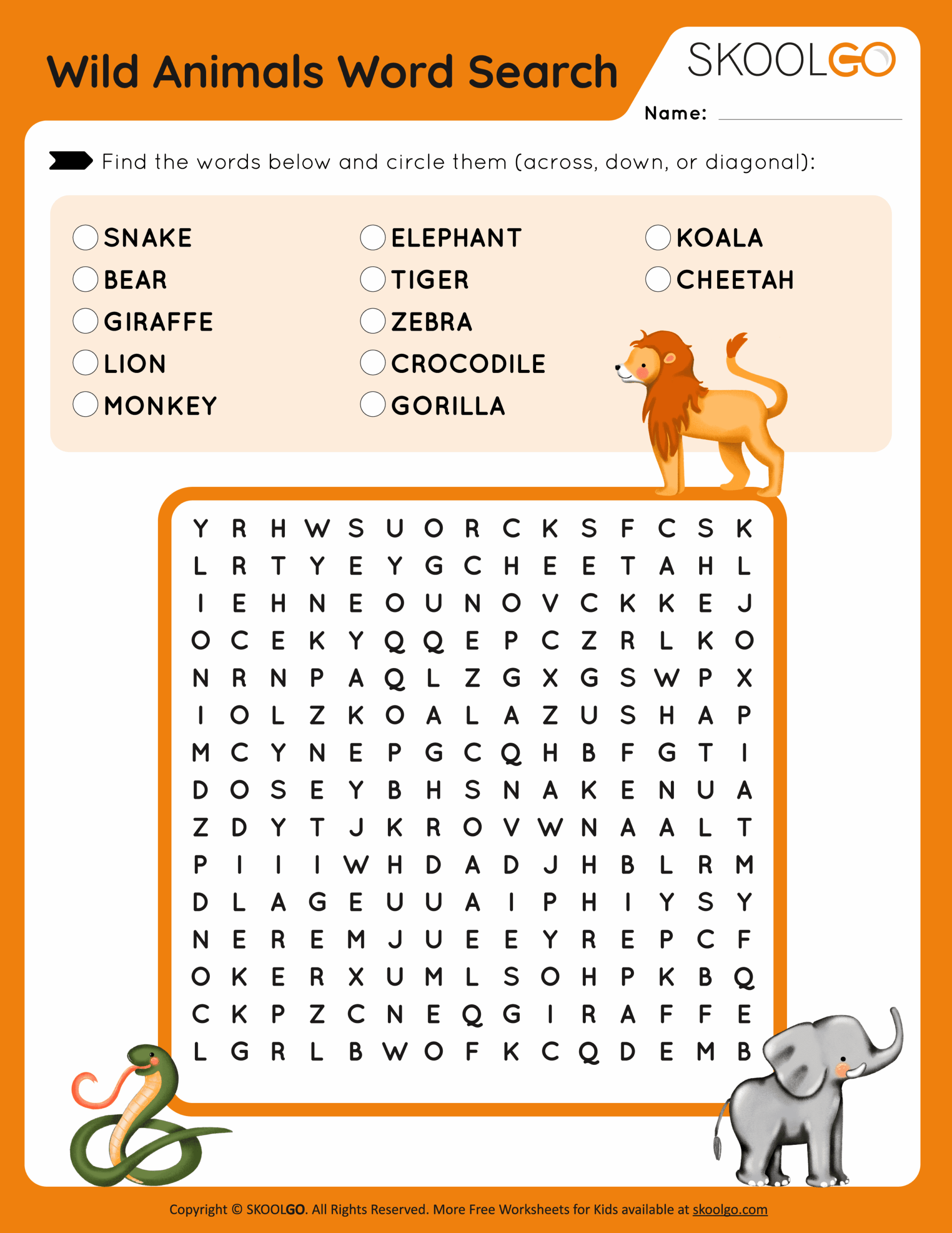 Elephant Word Search Printable Free
