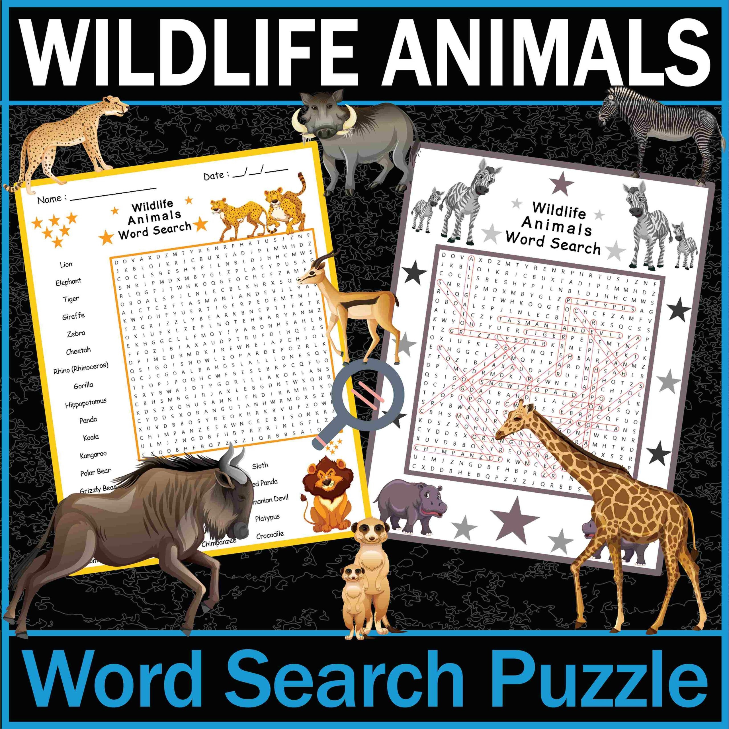 Wildlife Animals Word Search Puzzles 99 Printable Puzzle For Kids And Adults With Solutions Made By Teachers